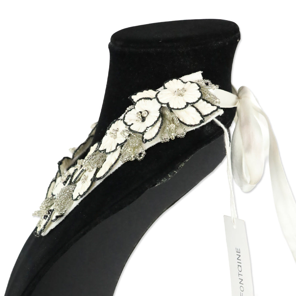 Anne Fontaine Vitoria Black/White Floral Tie Collar Necklace