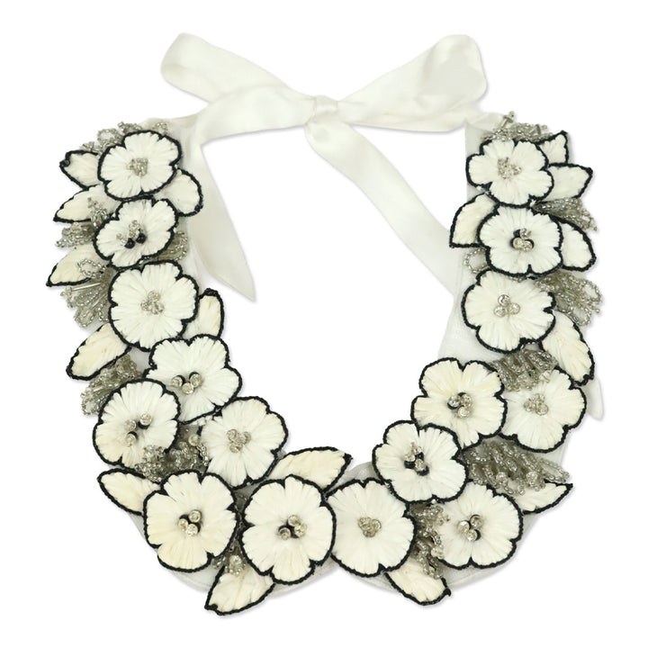 Anne Fontaine Vitoria Black/White Floral Tie Collar Necklace