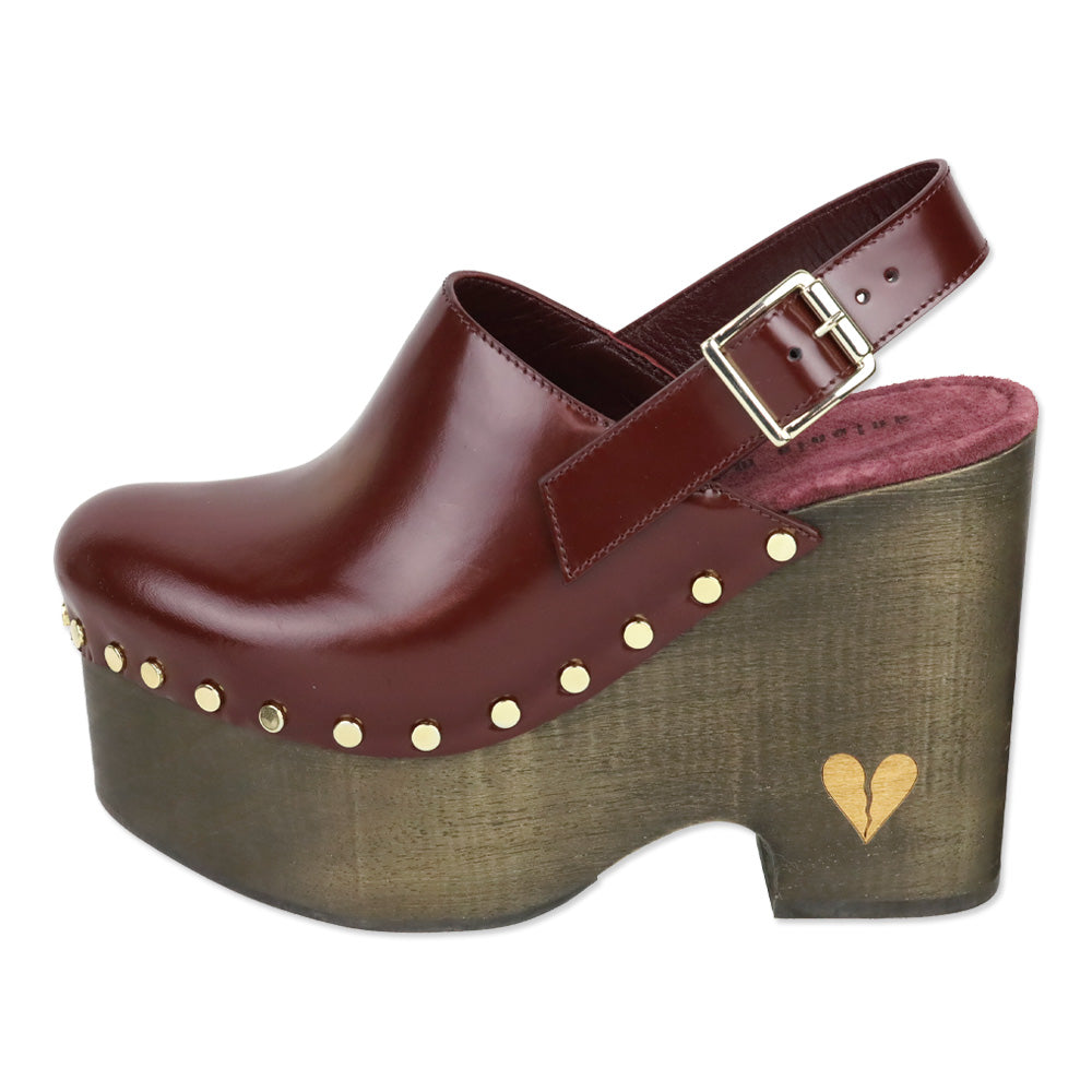 Antonio Marras Bordeaux Leather with Wood Platform High Clog Mule