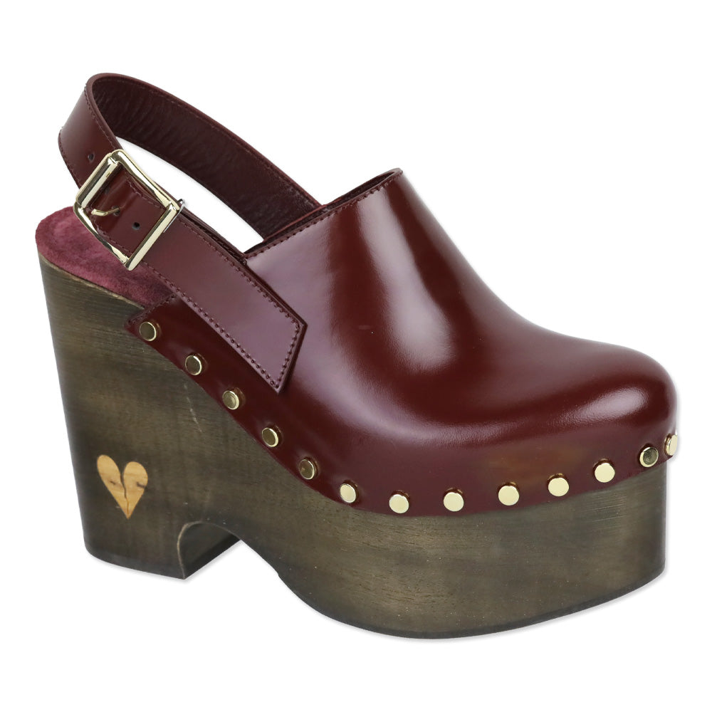 Antonio Marras Bordeaux Leather with Wood Platform High Clog Mule