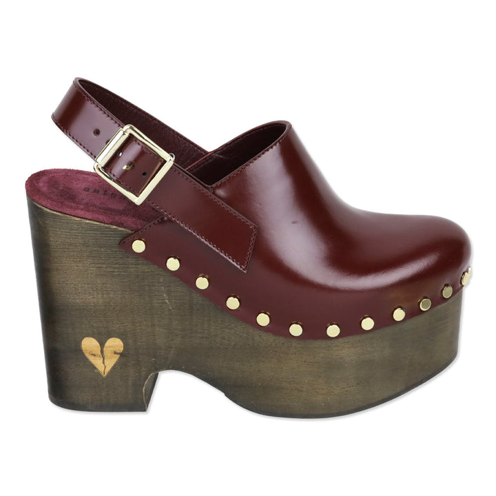 Antonio Marras Bordeaux Leather with Wood Platform High Clog Mule