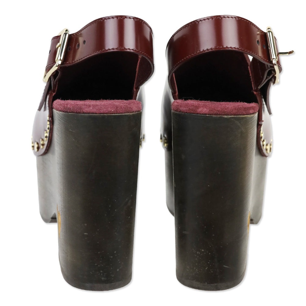 Antonio Marras Bordeaux Leather with Wood Platform High Clog Mule