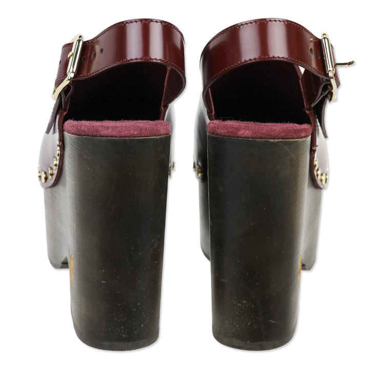 Antonio Marras Bordeaux Leather with Wood Platform High Clog Mule