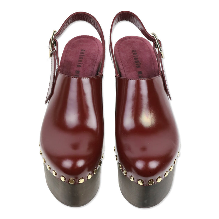 Antonio Marras Bordeaux Leather with Wood Platform High Clog Mule