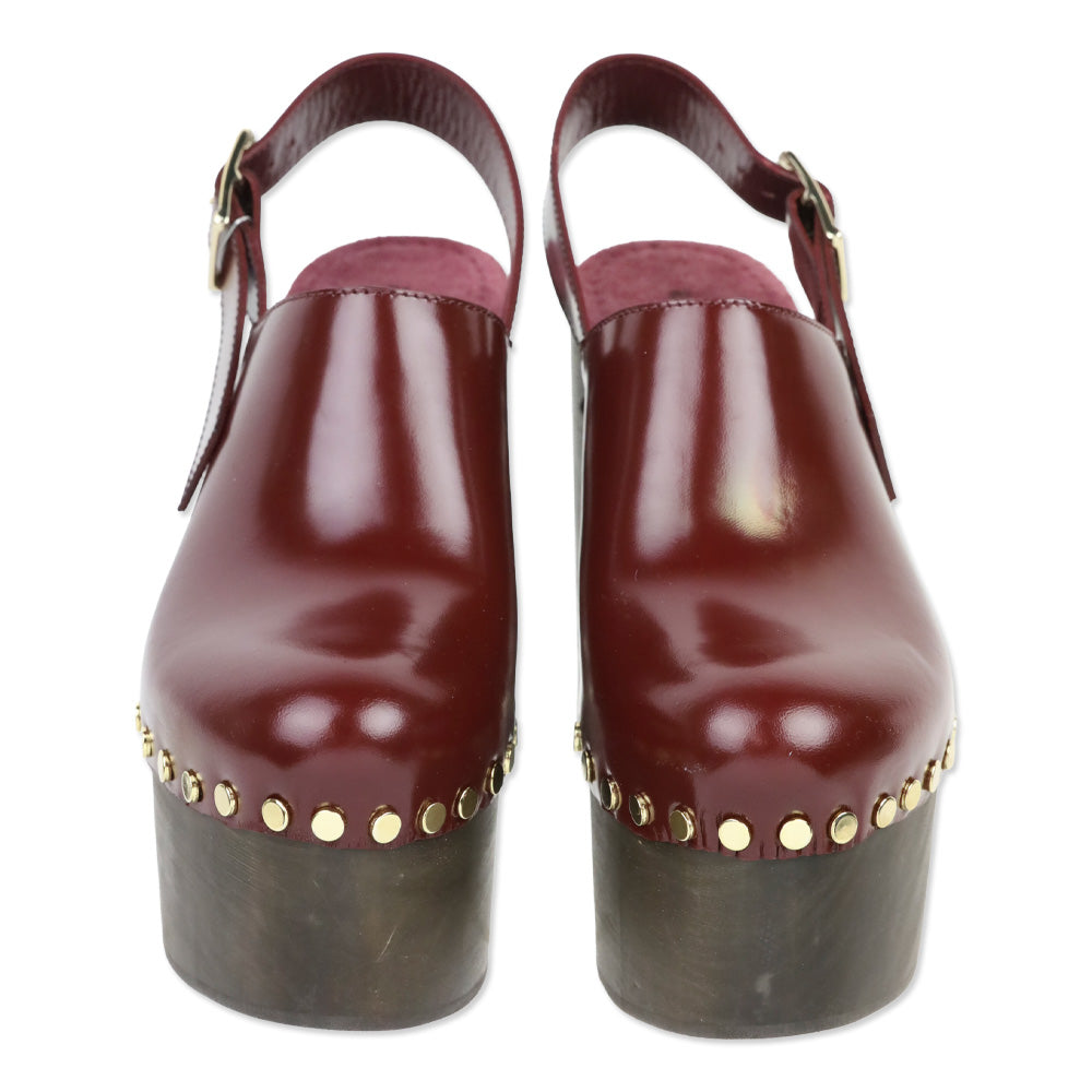 Antonio Marras Bordeaux Leather with Wood Platform High Clog Mule
