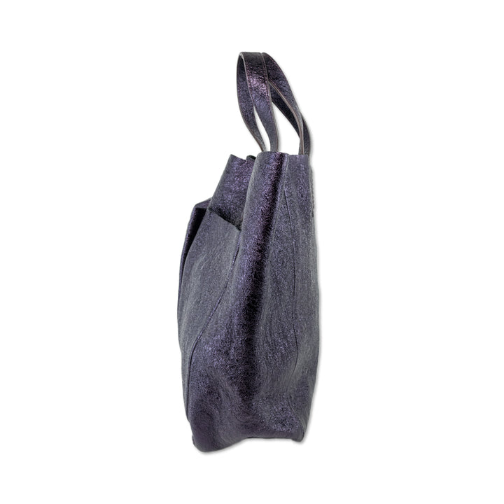 Anya Hindmarch Bits & Bobs Metallic Purple Crinkle Patent Leather Tote