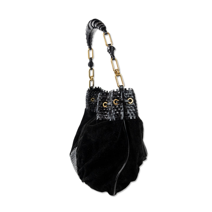 Anya Hindmarch Black Suede and Patent Leather Slouchy Tote