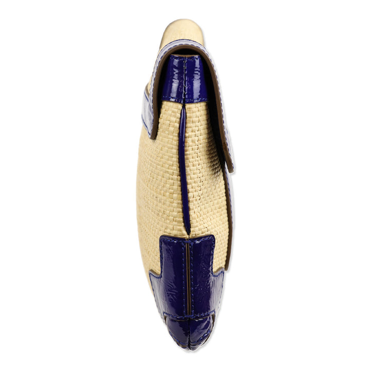 Anya Hindmarch Woven Raffia/Blue Crinkle Patent Leather Clutch