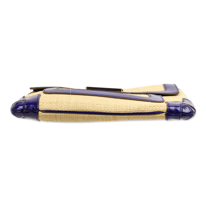 Anya Hindmarch Woven Raffia/Blue Crinkle Patent Leather Clutch