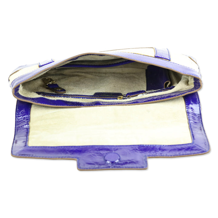 Anya Hindmarch Woven Raffia/Blue Crinkle Patent Leather Clutch