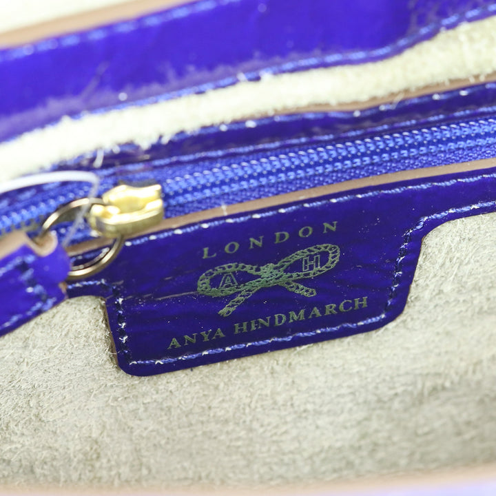 Anya Hindmarch Woven Raffia/Blue Crinkle Patent Leather Clutch
