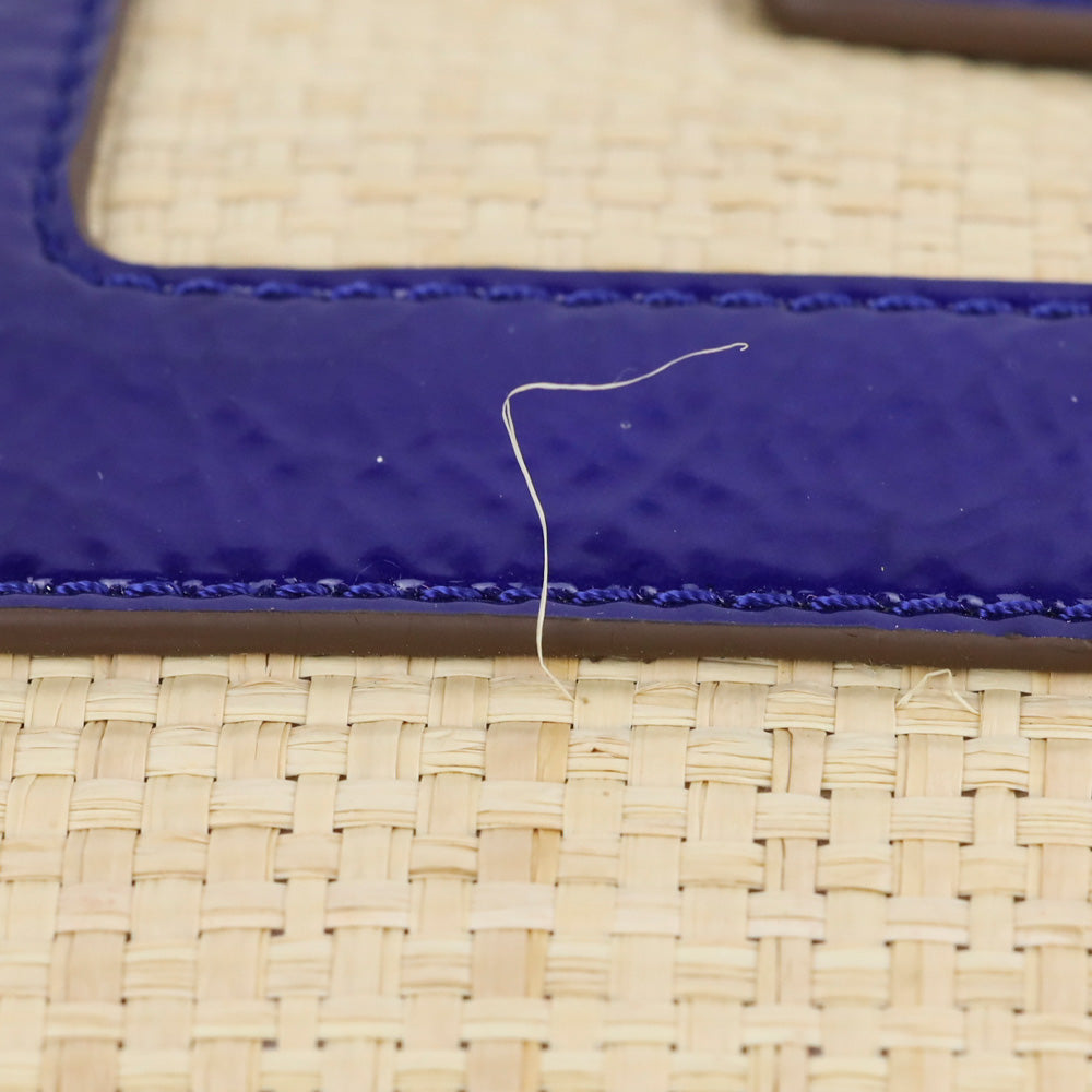 Anya Hindmarch Woven Raffia/Blue Crinkle Patent Leather Clutch