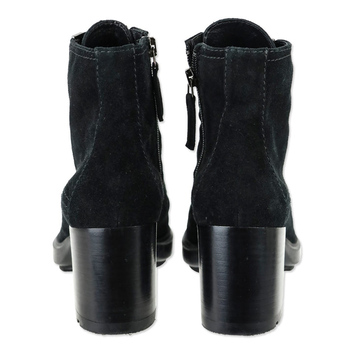 Aquatalia Black Suede Faux Elastic Vamp Strap Ankle Boot