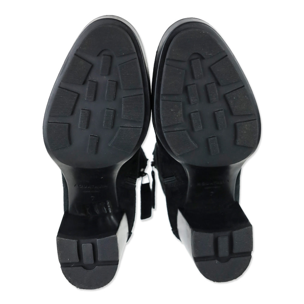 Aquatalia Black Suede Faux Elastic Vamp Strap Ankle Boot