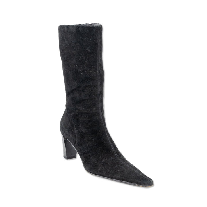 Aquatalia Black Suede Calf Pointed Toe Heeled Boots