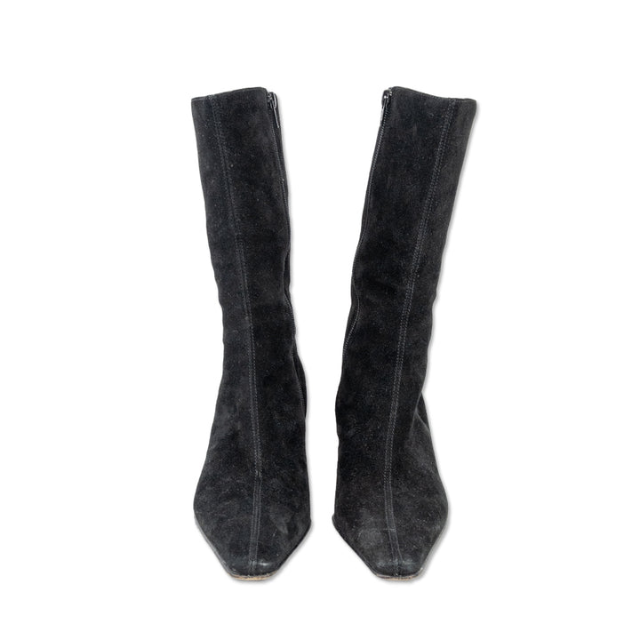 Aquatalia Black Suede Calf Pointed Toe Heeled Boots