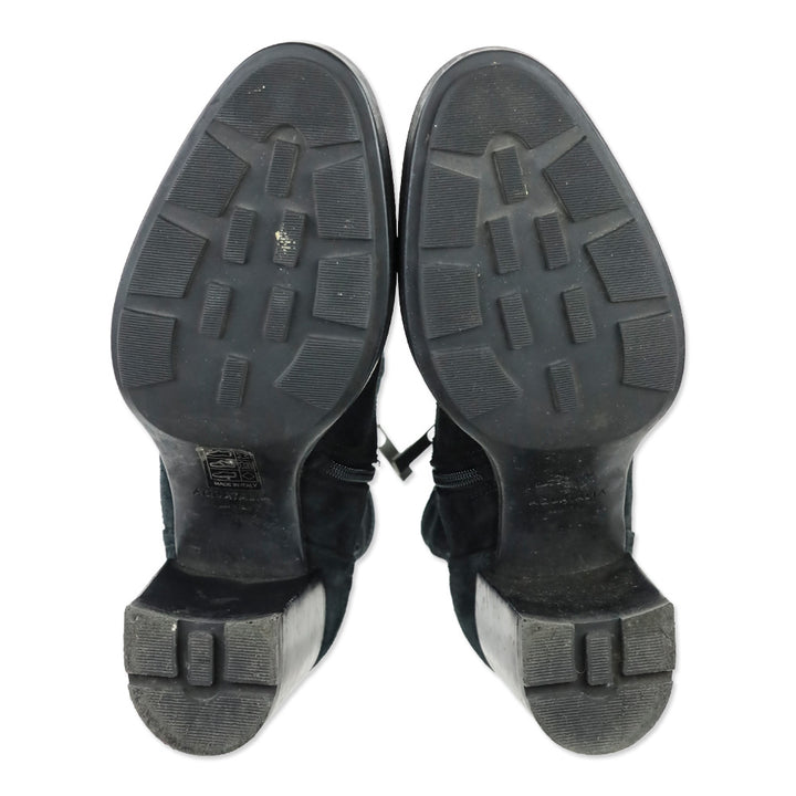 Aquatalia Idalia Black Stretch Suede Lug Sole Heeled Booties