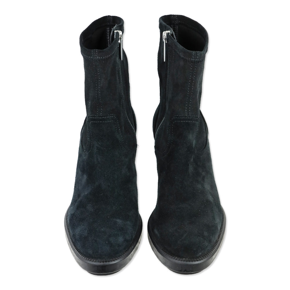 Aquatalia Idalia Black Stretch Suede Lug Sole Heeled Booties