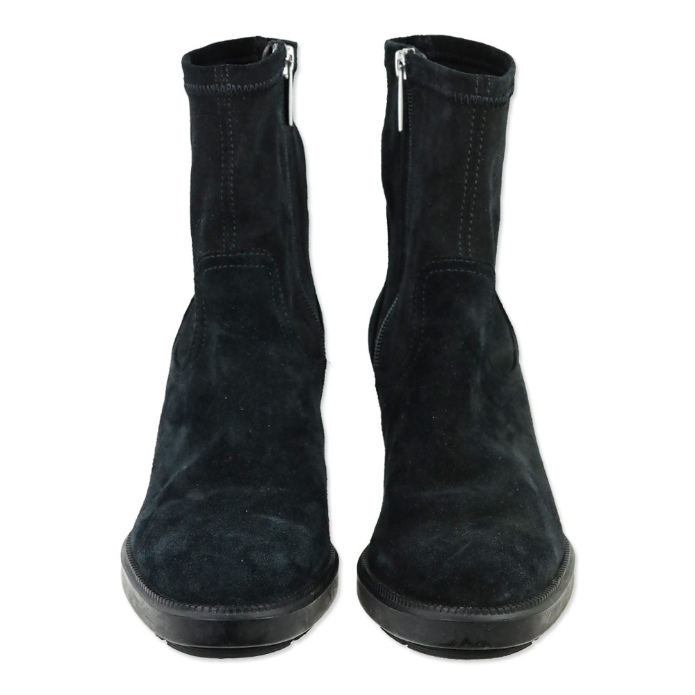 Aquatalia Idalia Black Stretch Suede Lug Sole Heeled Booties