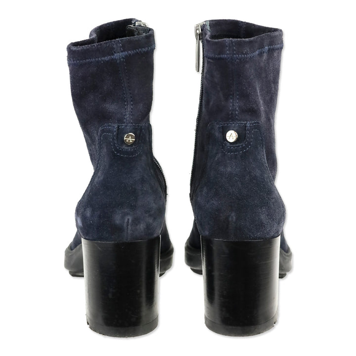 Aquatalia Idalia Navy Stretch Suede Lug Sole Heeled Booties