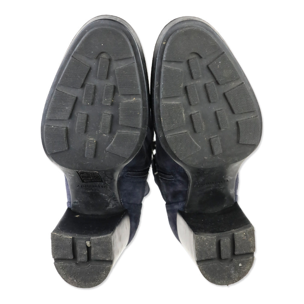 Aquatalia Idalia Navy Stretch Suede Lug Sole Heeled Booties