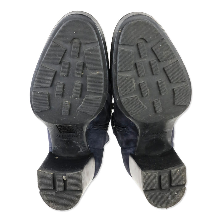 Aquatalia Idalia Navy Stretch Suede Lug Sole Heeled Booties