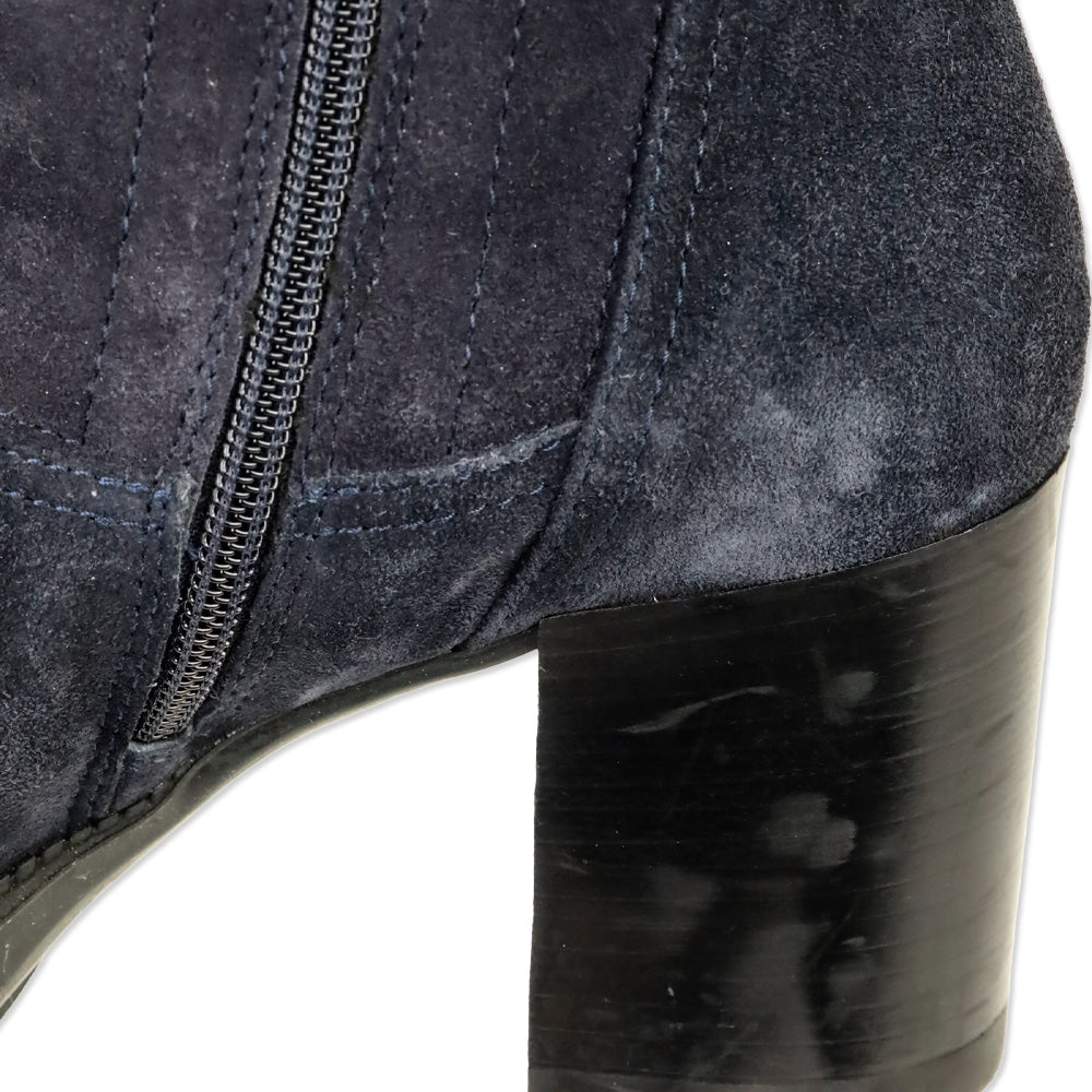 Aquatalia Idalia Navy Stretch Suede Lug Sole Heeled Booties