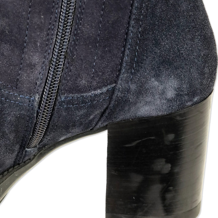 Aquatalia Idalia Navy Stretch Suede Lug Sole Heeled Booties