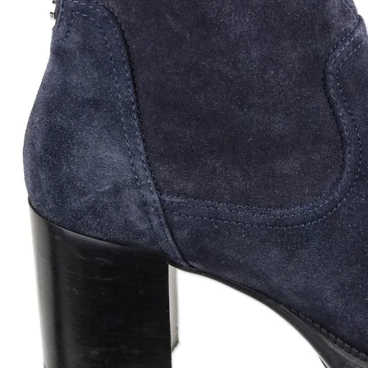 Aquatalia Idalia Navy Stretch Suede Lug Sole Heeled Booties