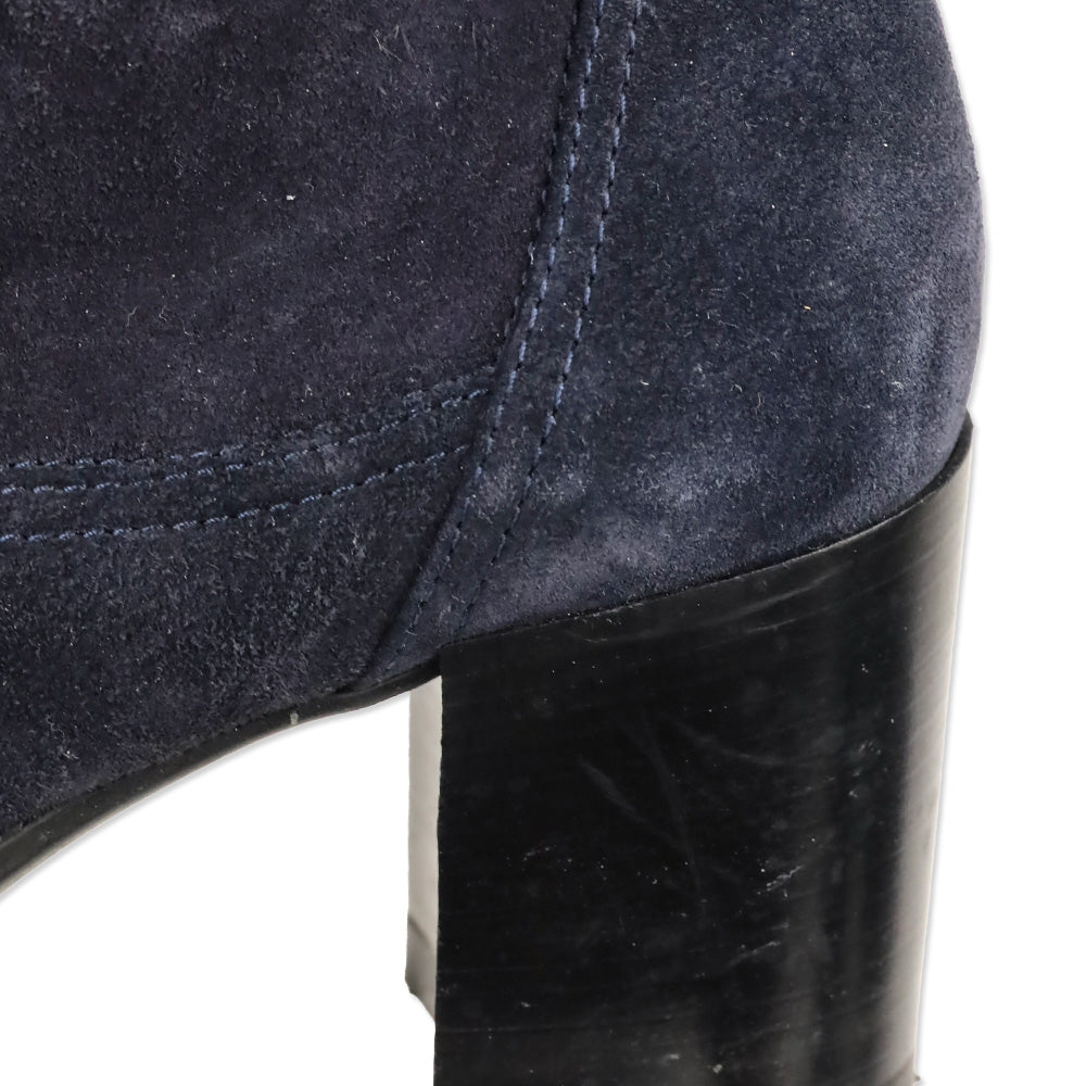 Aquatalia Idalia Navy Stretch Suede Lug Sole Heeled Booties