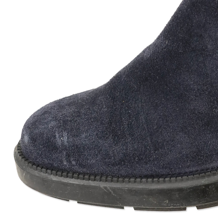 Aquatalia Idalia Navy Stretch Suede Lug Sole Heeled Booties