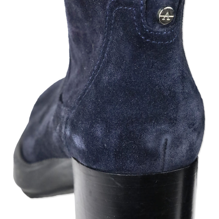 Aquatalia Idalia Navy Stretch Suede Lug Sole Heeled Booties