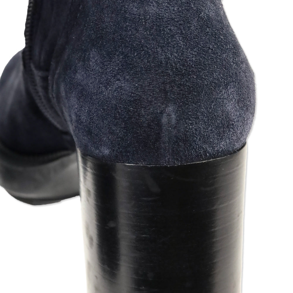 Aquatalia Idalia Navy Stretch Suede Lug Sole Heeled Booties