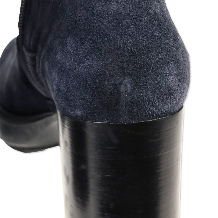 Aquatalia Idalia Navy Stretch Suede Lug Sole Heeled Booties