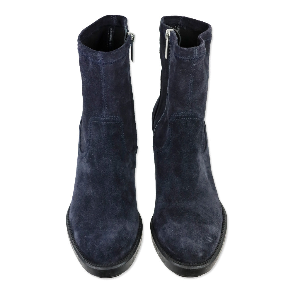 Aquatalia Idalia Navy Stretch Suede Lug Sole Heeled Booties