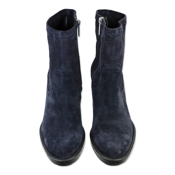 Aquatalia Idalia Navy Stretch Suede Lug Sole Heeled Booties