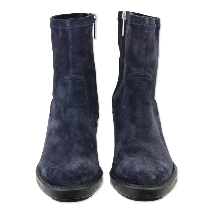 Aquatalia Idalia Navy Stretch Suede Lug Sole Heeled Booties
