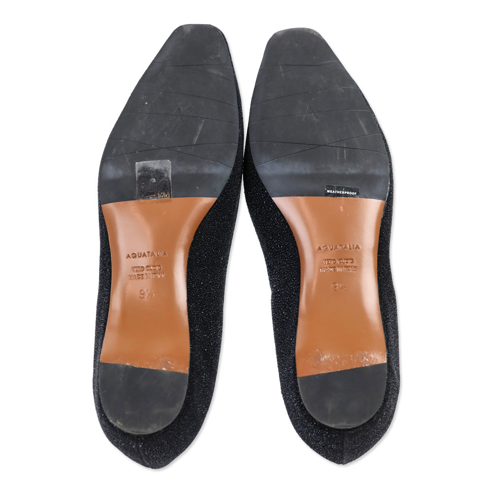 Aquatalia Marcella Black Metallic Glitter Ballerina Flats
