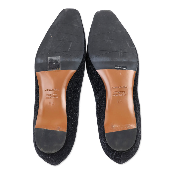 Aquatalia Marcella Black Metallic Glitter Ballerina Flats