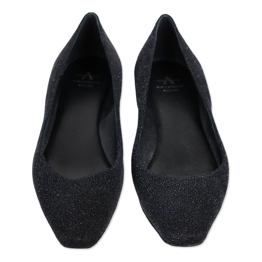 Aquatalia Marcella Black Metallic Glitter Ballerina Flats