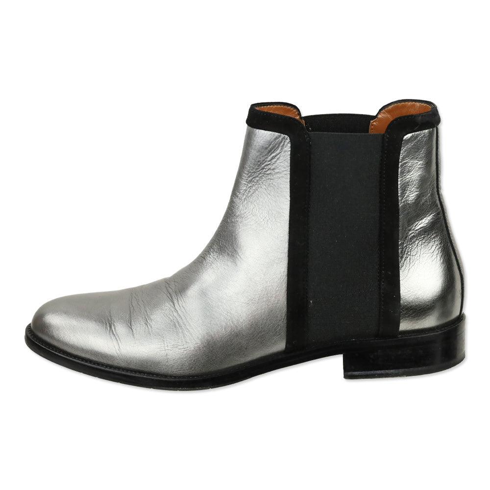 Aquatalia Metallic Gunmetal Leather Yasmine Naplak Chelsea Boot