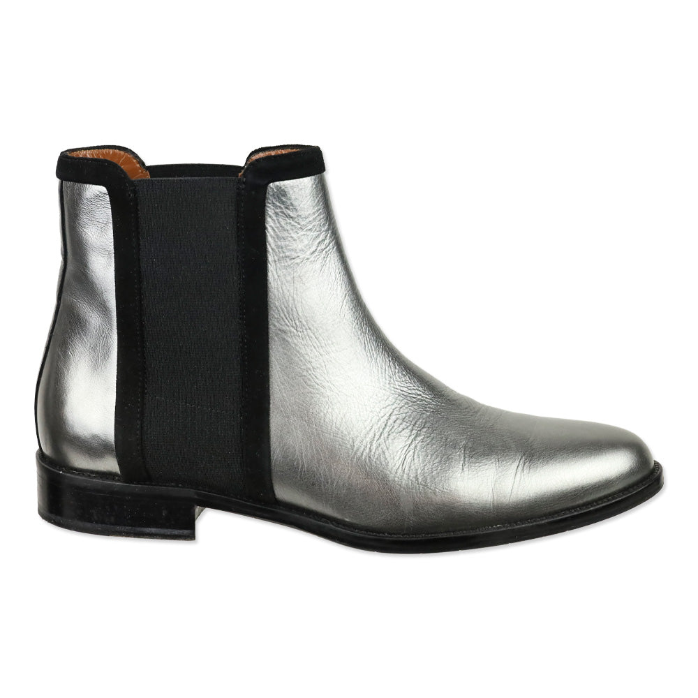 Aquatalia Metallic Gunmetal Leather Yasmine Naplak Chelsea Boot