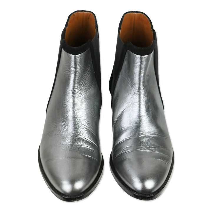 Aquatalia Metallic Gunmetal Leather Yasmine Naplak Chelsea Boot
