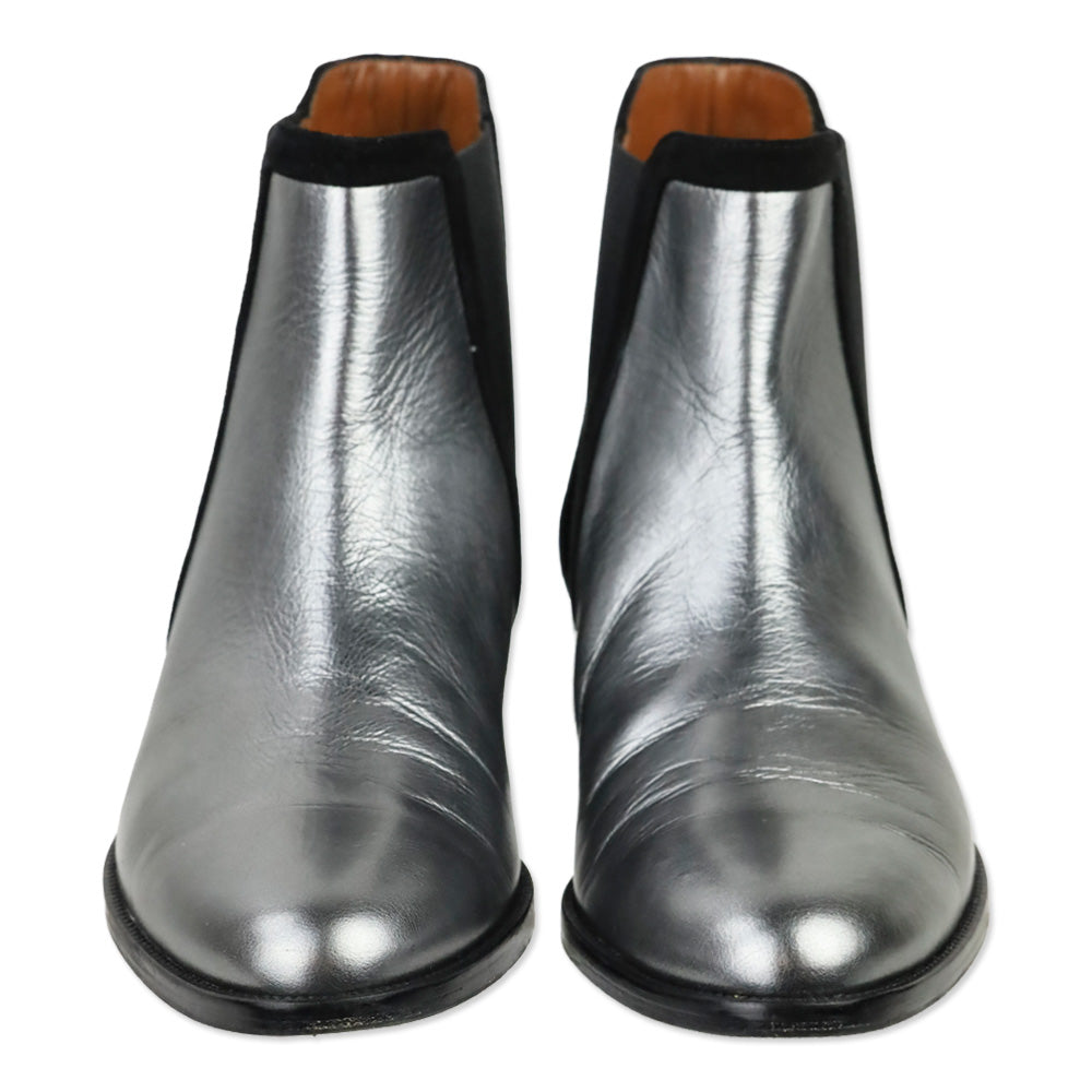 Aquatalia Metallic Gunmetal Leather Yasmine Naplak Chelsea Boot