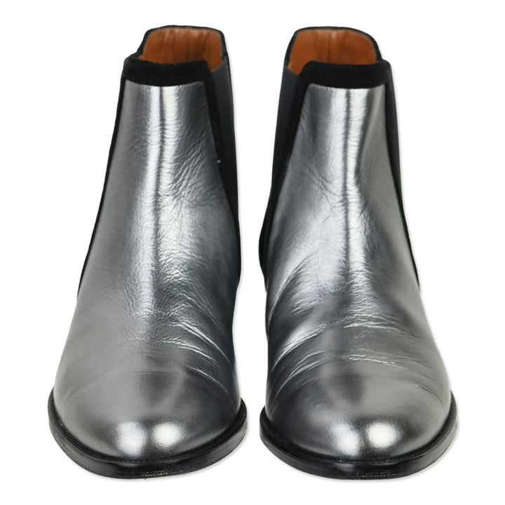 Aquatalia Metallic Gunmetal Leather Yasmine Naplak Chelsea Boot