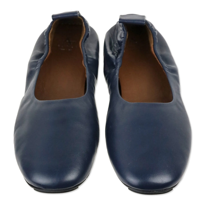 Aquatalia Navy Quortney‎ Weatherproof Leather Ballet Flat