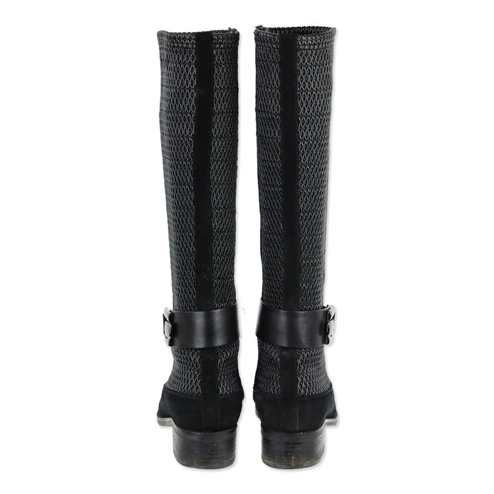 Aquatalia Odilia Black Stretch Leather and Suede Calf Riding Boots