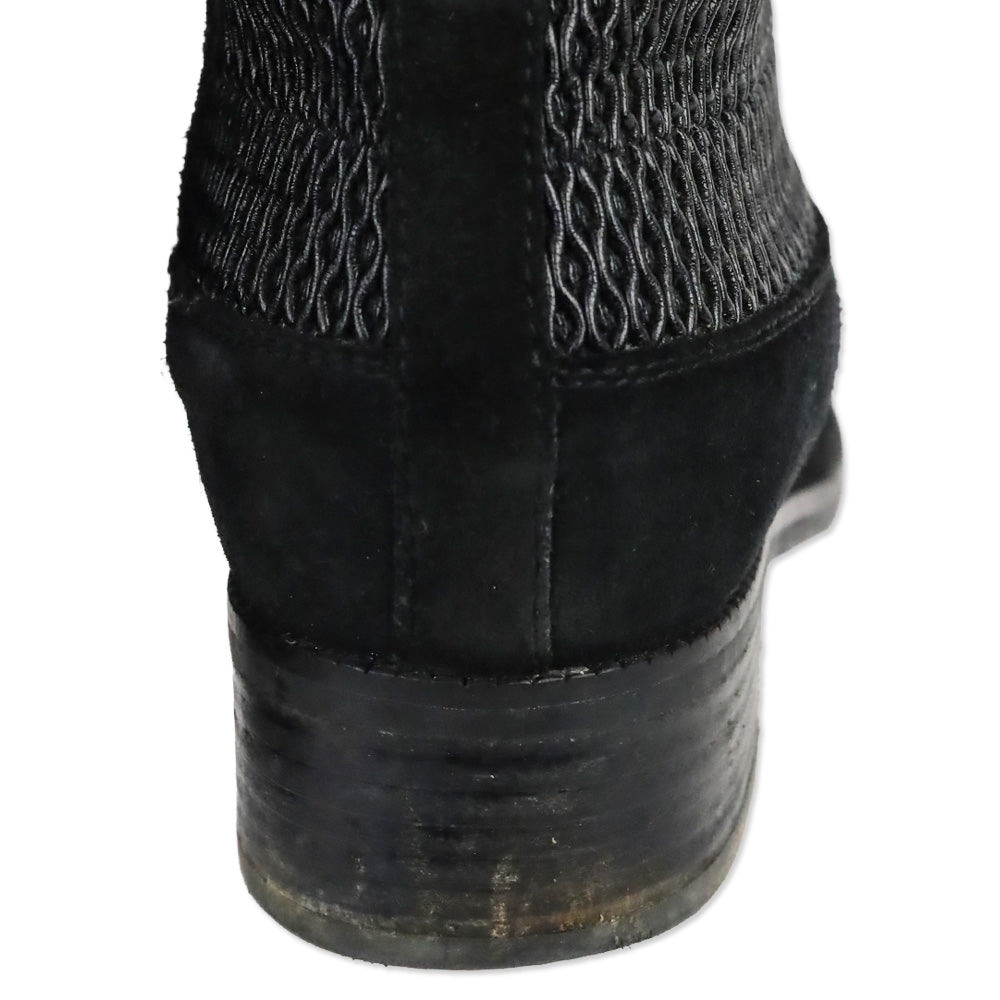Aquatalia Odilia Black Stretch Leather and Suede Calf Riding Boots