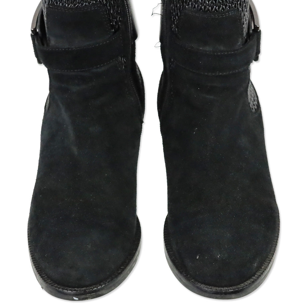 Aquatalia Odilia Black Stretch Leather and Suede Calf Riding Boots