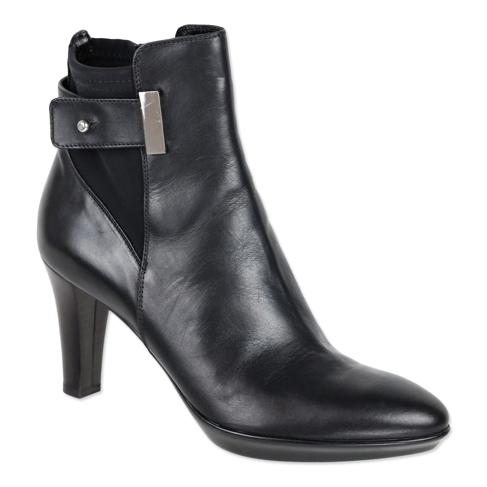 Aquatalia Royal Black Leather Zip Waterproof Ankle Bootie